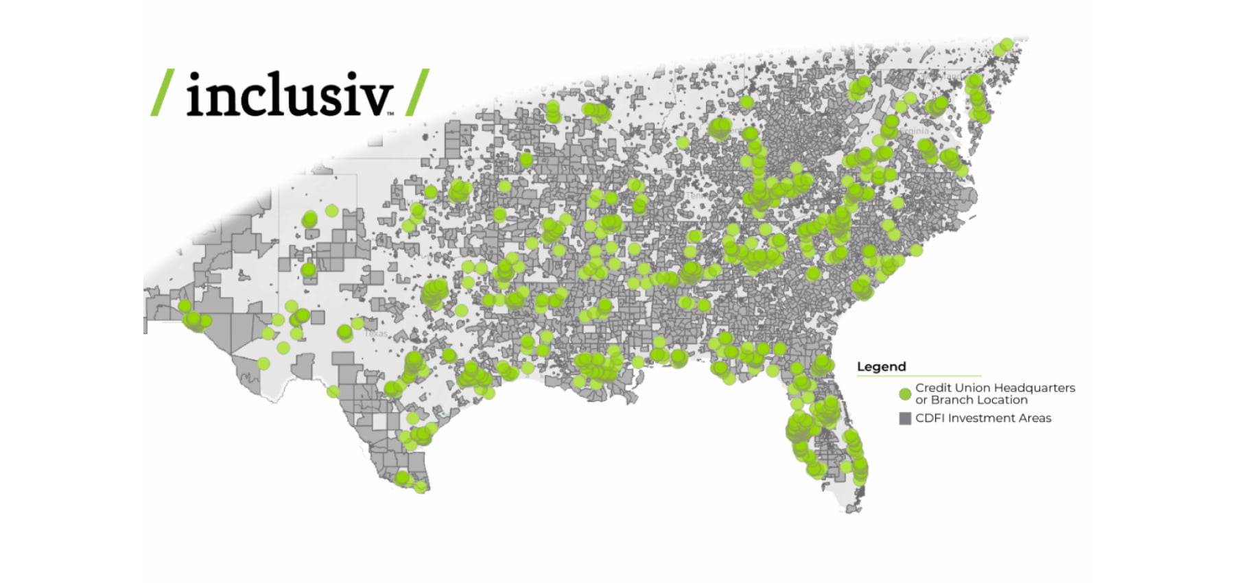 Graphic Map of Southeast US with locations of Credit Union Headquarters